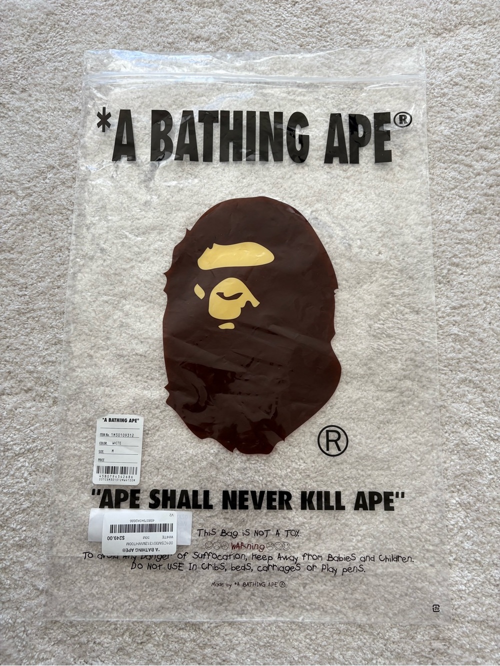 BAPE Bathing Ape Clear Plastic Zip top Bag with Ape Logo